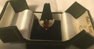 Spessartite Garnet 14k Wg 4.  65ct Natural Diamond Ring Vivid Red Vintage