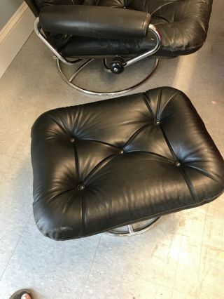 Ekornes Stressless Recliner Leather Chair W/ Ottoman Metal Base MCM Norway VTG 3