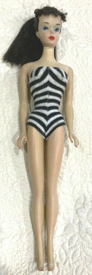 Vintage 3 Brunette Ponytail Barbie Doll Face Paint & Nippled TM Body 2
