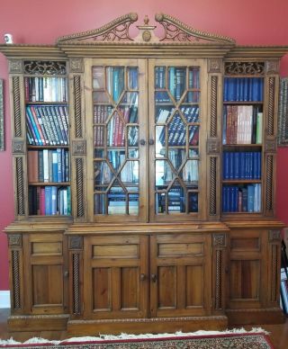 Antique - Style Solid Wood Bookcase With Glass Doors,  Piece & Spacious
