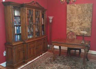 Antique - style solid wood bookcase with glass doors,  piece & spacious 2