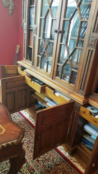 Antique - style solid wood bookcase with glass doors,  piece & spacious 5