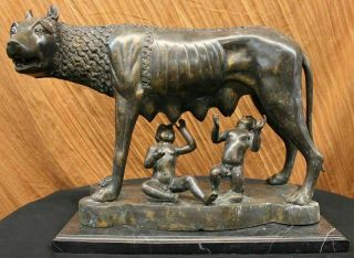 Vintage Grand Tour 100 Solid Bronze Figure Of Romulus & Remus Lost Wax Method
