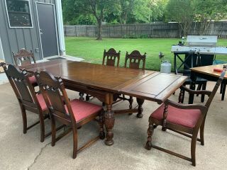 Vintage Jacobean Oak Dining Table And Chairs