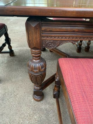 Vintage Jacobean Oak Dining Table and Chairs 4
