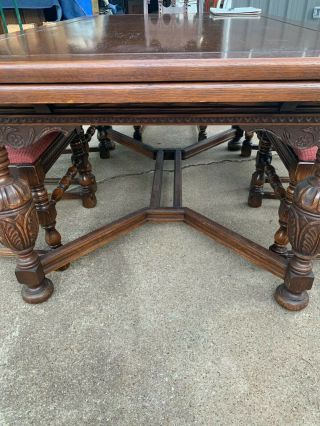 Vintage Jacobean Oak Dining Table and Chairs 5