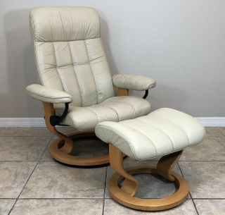 Ekornes Stressless Leather Recliner Chair & Ottoman Large Vintage Model 3