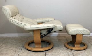Ekornes Stressless Leather Recliner Chair & Ottoman Large Vintage Model 6