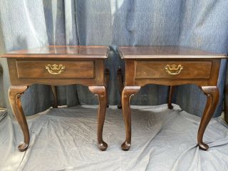 Set Of Two Drexel Heritage Vintage Cherry Side End Tables Queen Anne Style
