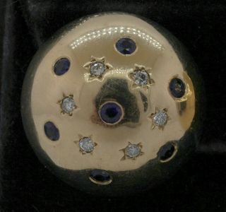 Heavy vintage 14K YG 1.  76CT VS diamond & sapphire star dome chunky earrings 3