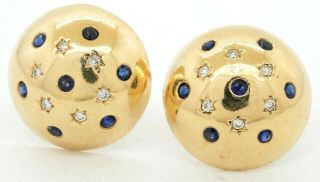 Heavy vintage 14K YG 1.  76CT VS diamond & sapphire star dome chunky earrings 4