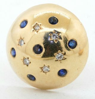 Heavy vintage 14K YG 1.  76CT VS diamond & sapphire star dome chunky earrings 6