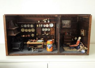 Antique Dolls House - Miniature Kitchen Dining Furniture Contents Vintage Diorama 2