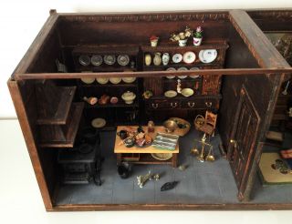 Antique Dolls House - Miniature Kitchen Dining Furniture Contents Vintage Diorama 3