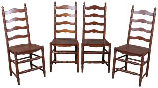 4 Vintage Shaker Style Maple Ladderback Dining Side Chairs Country Farmhouse