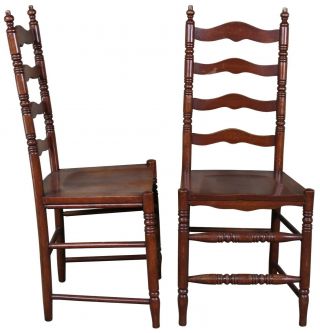 4 Vintage Shaker Style Maple Ladderback Dining Side Chairs Country Farmhouse 2