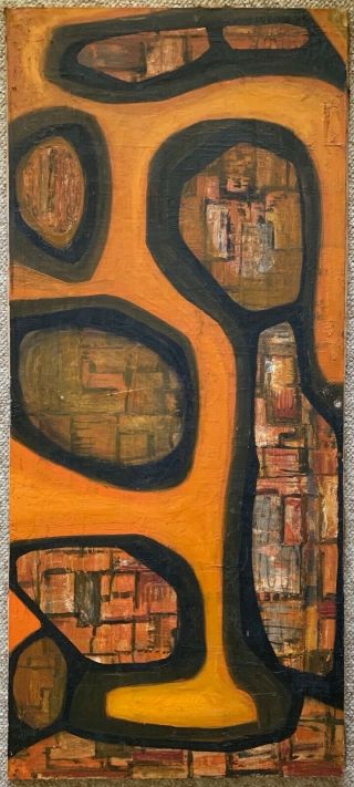 Vintage 1950s Abstract Oil Painting Mid Century Modern Art Wall Hanging Signed