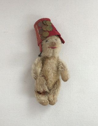 Wonderful Antique Bing Mohair Teddy Bear With Fez Hat,  Coins Needs Tlc