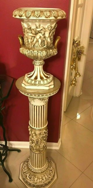 Large Vintage Italian Capodimonte Vase With Pedestal Italy 52