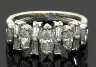 Vintage 14k Wg 1.  12ctw Vs1/g Marquise/baguette Diamond Cluster Cocktail Ring