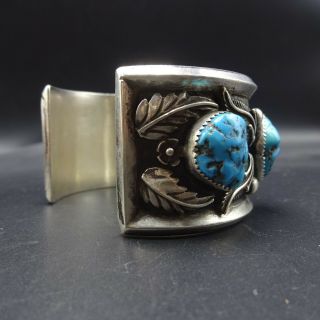 Heavy Signed Vintage NAVAJO Sterling Silver TURQUOISE CORAL Cuff BRACELET 104g 6