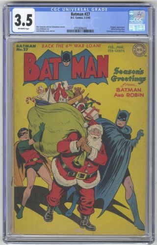 Batman 27 Cgc 3.  5 Vintage Dc Comic Key Christmas Cover & Story Golden Age 10c