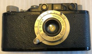 Vintage Leica Ii D Black Paint 35mm Camera W/ 50mm F/3.  5 Elmar Lens.