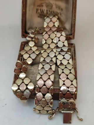 Vintage 9ct Multi Tone Fancy Link Bracelet With Matching Earrings Set Rose Gold