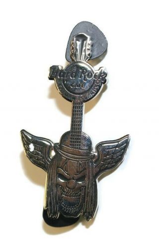 Hard Rock Cafe Pin - Cayman Islands Silver Screaming Metal Head Wings Guitar