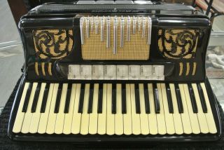 Vintage Galanti 120 Bass 41 Piano Accordion Black With Carrying Case Exc