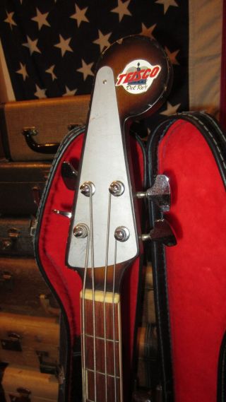 Vintage 1966 Teisco EB - 200 Electric Bass Guitar Sunburst Soft Case 2