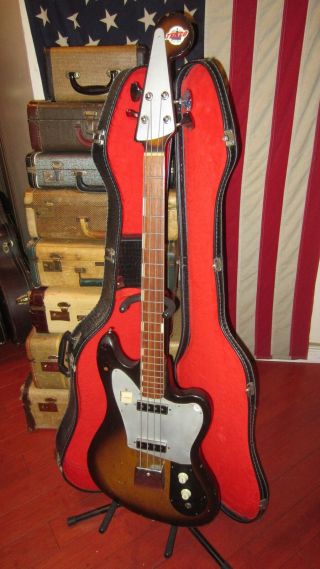 Vintage 1966 Teisco EB - 200 Electric Bass Guitar Sunburst Soft Case 3