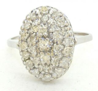Vintage Heavy 14k White Gold 1.  45ct Diamond Cluster Cocktail Ring Size 8.  75
