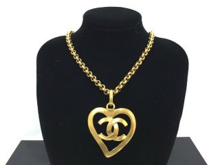 Auth Chanel Cc Logo Gold Tone Necklace Cc Heart Pendant Vintage 0j270190n "