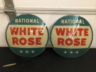 National White Rose Gas Pump Globe Lens Glass Station Vintage 13.  5”