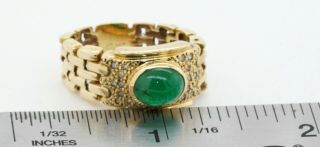 Vintage heavy 18K gold 3.  16CTW diamond/cabochon emerald multi - link cocktail ring 2