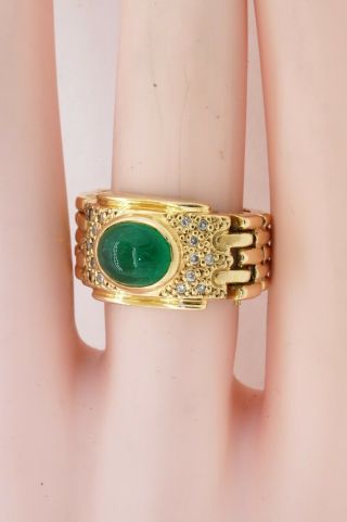 Vintage heavy 18K gold 3.  16CTW diamond/cabochon emerald multi - link cocktail ring 3