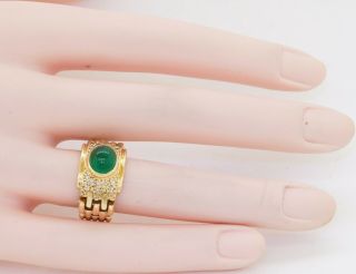Vintage heavy 18K gold 3.  16CTW diamond/cabochon emerald multi - link cocktail ring 4