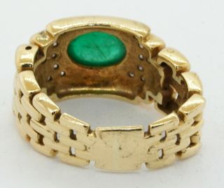 Vintage heavy 18K gold 3.  16CTW diamond/cabochon emerald multi - link cocktail ring 5