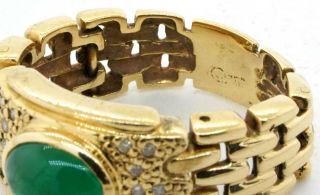 Vintage heavy 18K gold 3.  16CTW diamond/cabochon emerald multi - link cocktail ring 6
