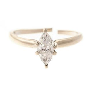 Vintage 14k White Gold Natural Marquise Cut Diamond Solitaire Engagement Ring