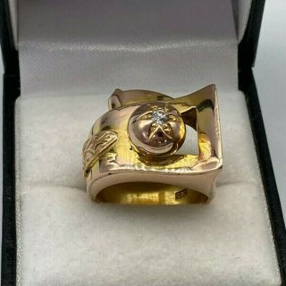 Vintage Handmade 14ct Rose Gold Diamond Scroll Ring.  Goldmine Jewellers.