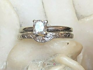 Vintage Estate 14k White Gold Diamond Engagement Ring With Band Gia Certified