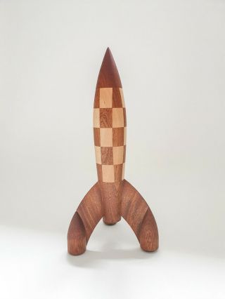 Rare Tintin Rocket To The Moon Wood Rocket Unique By Danish Wood P.  Park