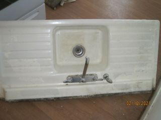 Vintage Cast Iron Farm Style Kitchen Sink W/ Double Drainboards