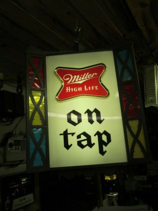Vintage Miller High Life Beer 3 Sided Rotating Spinning Lighted Clock Sign