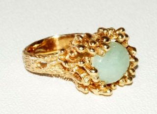 Vintage Chinese 14k Yellow Gold Coral Style Ring Sz 5.  5 W Jadeite Jade (tae) 3