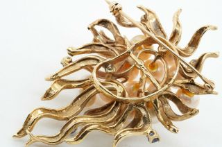 Vintage heavy 14K gold.  50CTW sapphire/6.  7mm pearl cluster florentine brooch 5