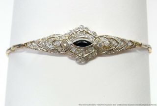 Antique Fine Old Cut Diamond Natural Sapphire Bracelet 14k Gold Art Deco Stunner