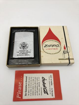 Vintage Zippo Lighter United States Embassy Brazil Us Presidential Seal
